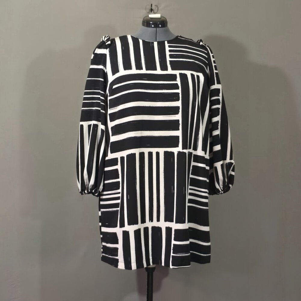 Eloquii Puff Sleeve Tee Dress Black White Geometric Print Plus Size 16 Shift